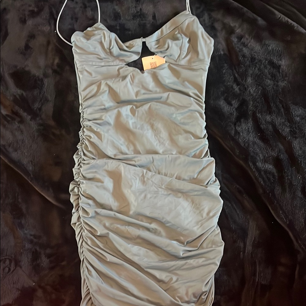 Tiger Mist Steel Ruched Mini Dress